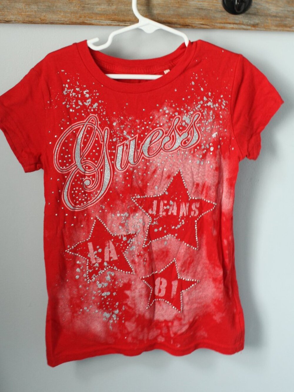 Guess Size 7 Girls Red Bling Tshirt